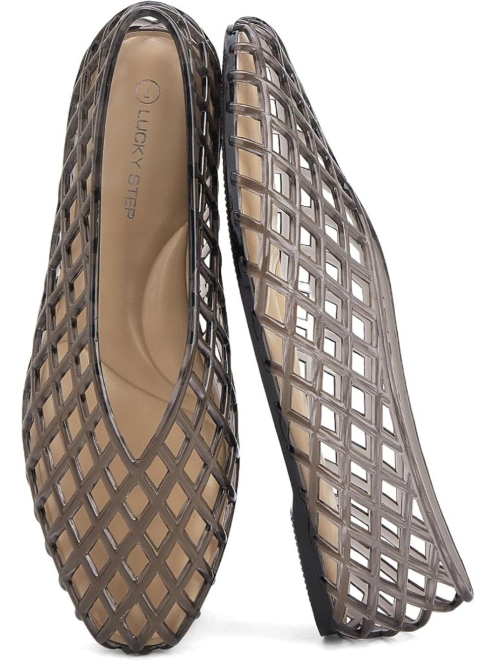 Women's Grey Mesh Jelly Ballet Flats Mesh Casual Clear Hollow Breathable Sandal